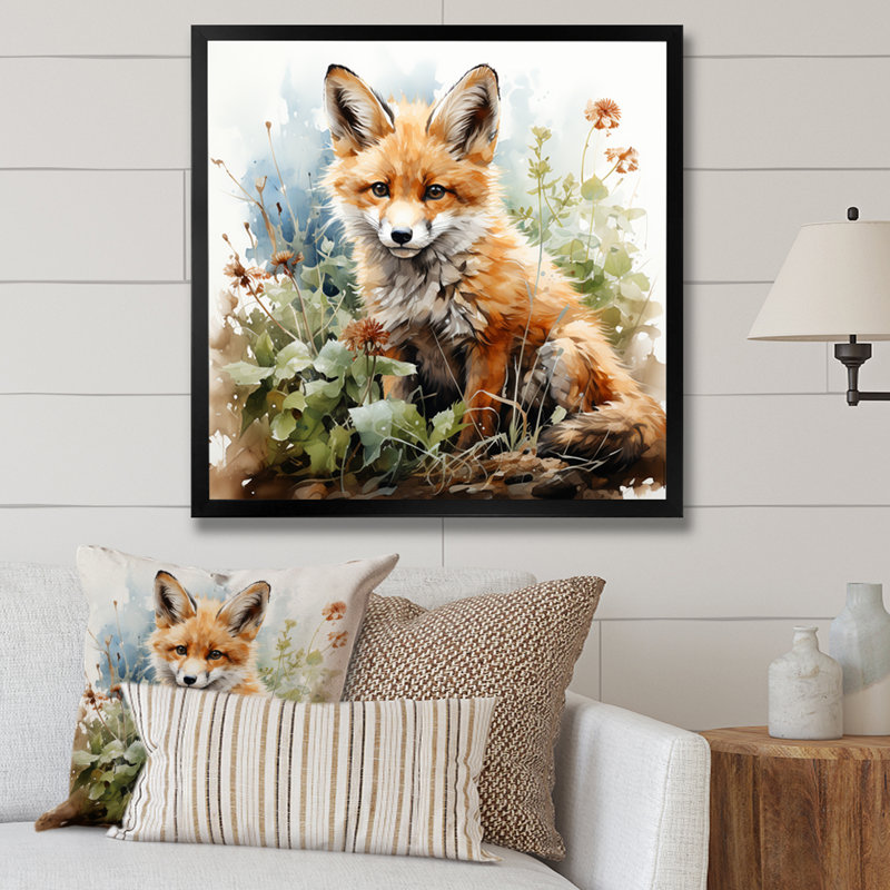 Minimalisme, renard, portrait, fleurs, art mural, Cadre photo noir, H 30 po x l 30 po x P 1,5 po