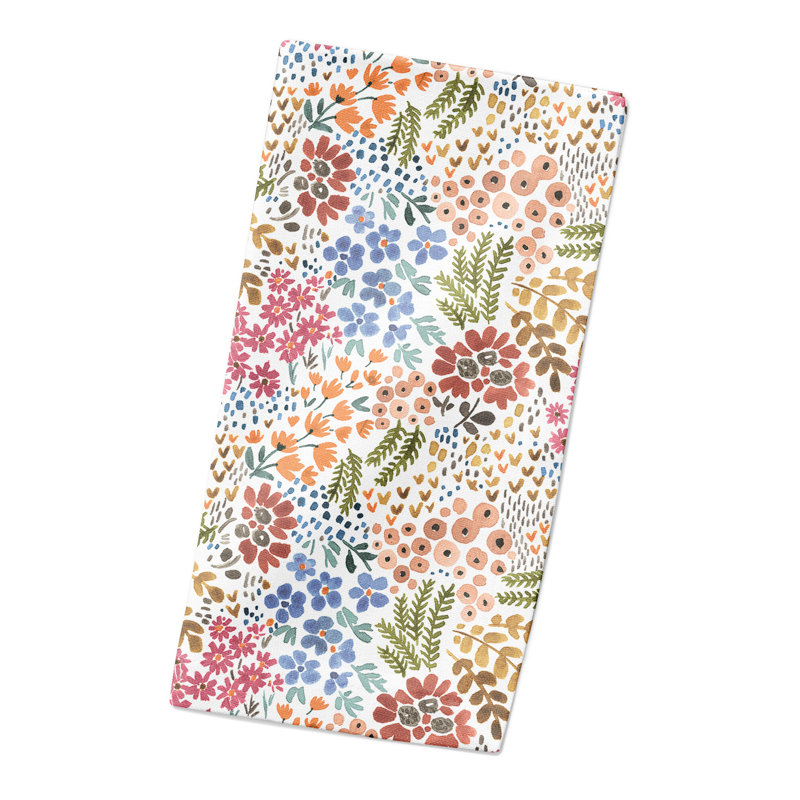Cotton Floral Square Napkin, White