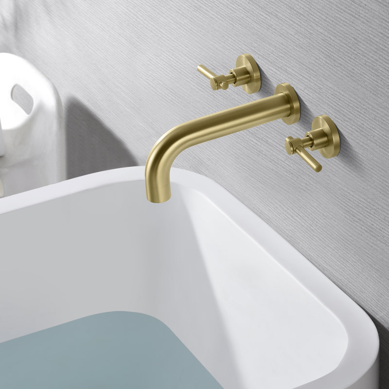 SUMERAIN Two Lever Handle Wall Mount Tub Faucet, Tub Filler with Brass Valve, Brushed Gold
