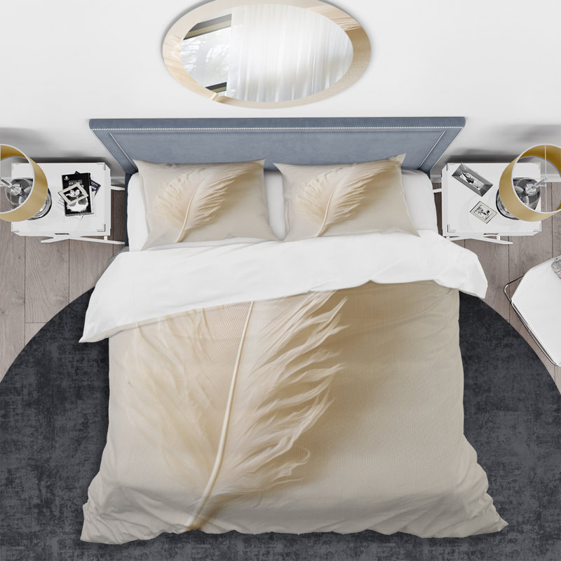 Delicate White Boho Feather - Animals Duvet Cover Set - Microfiber Polyester, King Duvet Cover + 2 King Shams