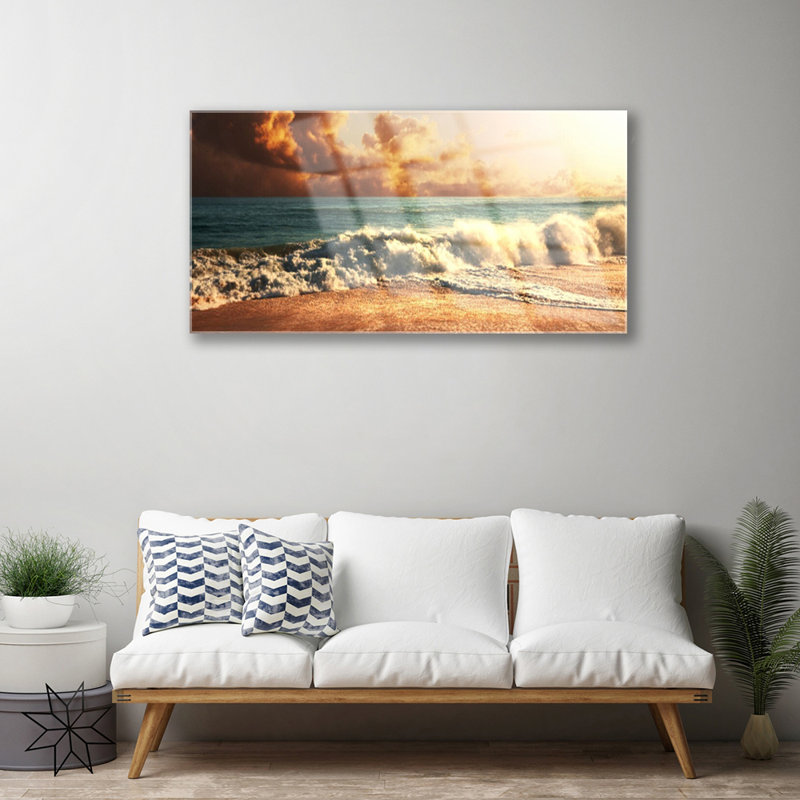 Glass Print Wall Art 100X50cm Image Printed On Glass Decorative Wall Picture Behind Toughened / Tempered Safety Real Glass For Kitchen & Living Room Theme: Ocean Beach Landscape