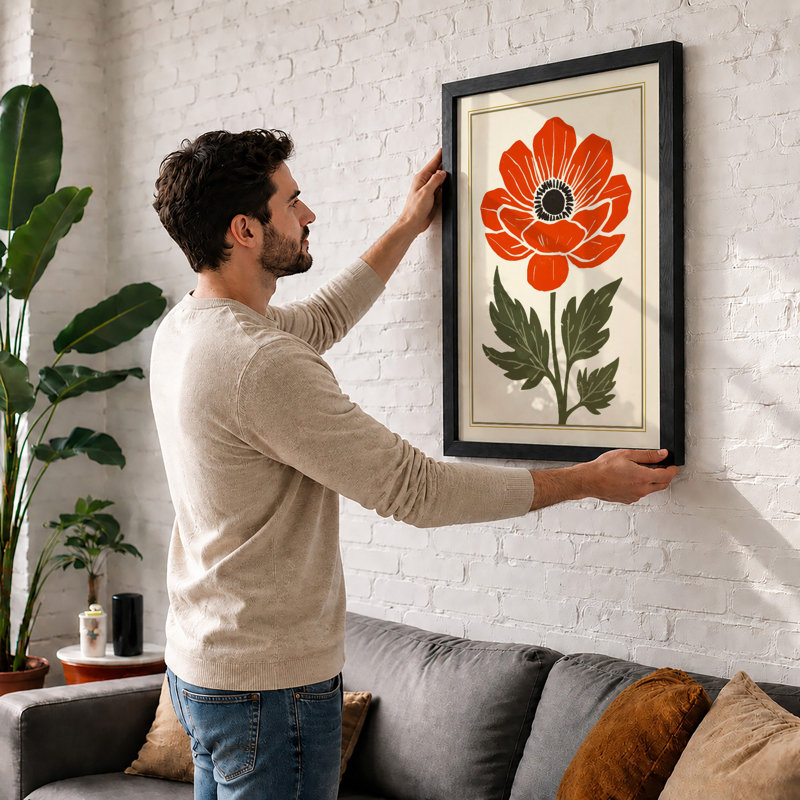 Red Poppy Botanical - Framed Print, A1 - 84.1 x 59.4 cm, White