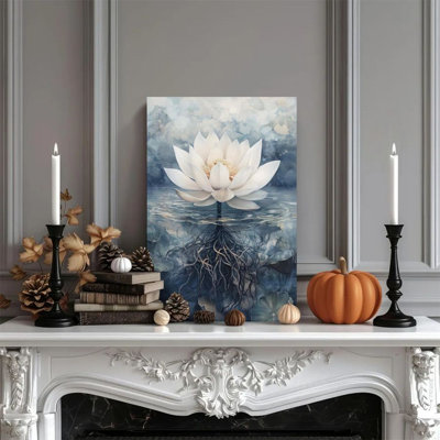 1 pièce encadrée de peinture de lotus, de racines sous-marines, dans un style artistique surréaliste. Affiche murale décorative rétro pour la décoration intérieure, œuvre d'art moderne parfaite pour la chambre à coucher ou le salon.