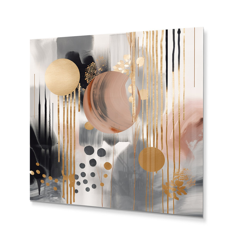 Rayures et cercles abstraits couleurs douces - Décoration murale abstraite en métal marbré, H 36 po x l 36 po x P 1 po