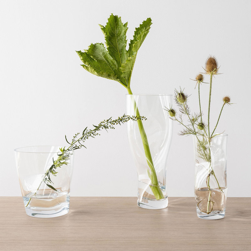 Squeeze Handmade Glass Table Vase, Clear, overall height- 13.39"