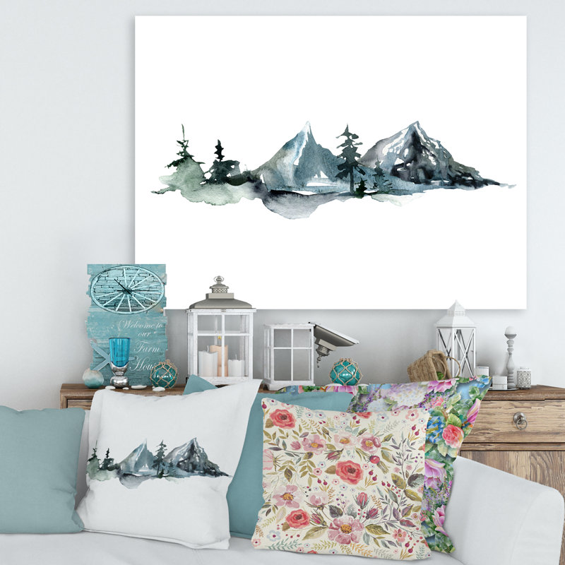 «Minimalistic Winter Mountains and Fir Forest III» - peinture sur toile tendue, H 12 po x l 20 po x p 1 po