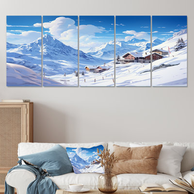 Ensemble de 5 décorations murales alpines solitude Winter Glow III - montagnes hivernales