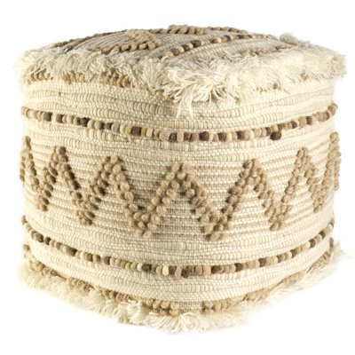 18" Beige Geometric Cube Ottoman