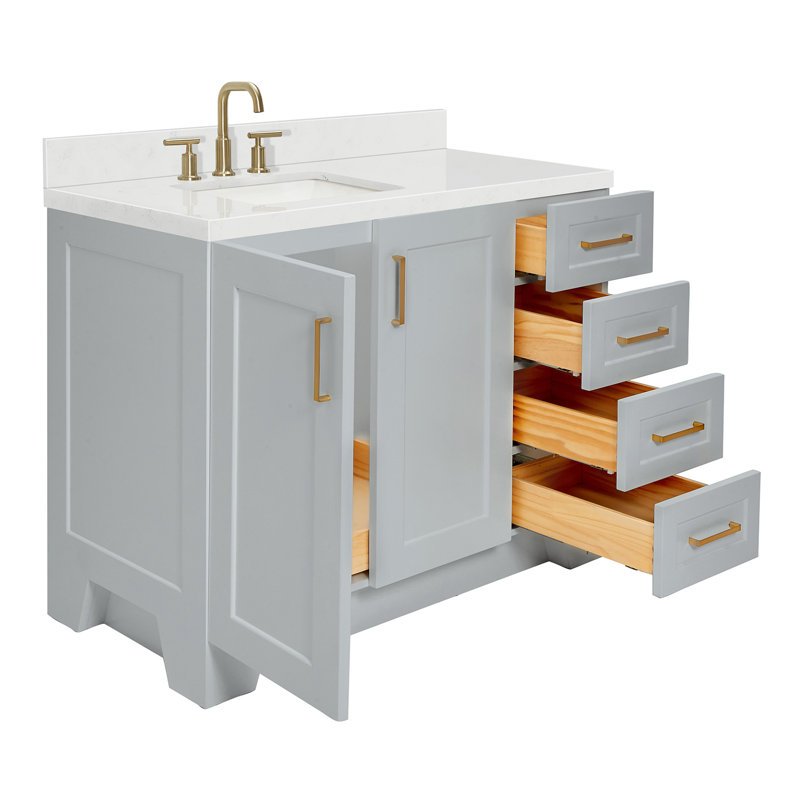 ARIEL Taylor 42.25 Single Sink Bathroom Vanity with Man-Made Stone Top-Oval, Right, Oval, Gray