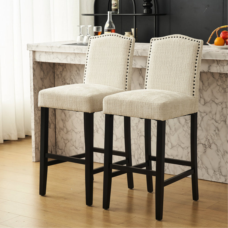 2 tabourets de bar à hauteur de comptoir - tissu beige recouvert d'une base en bois d'hévéa pour une capacité de poids de 300 lb