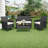 Required 4-Piece Outdoor Bar Set, PE Rattan Conversation Set with Cushioned Loveseat, Chairs & Glass Table-533433110-533433101