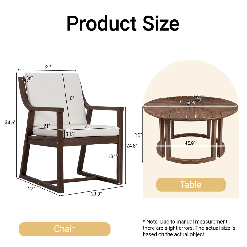 Outdoor 7-Piece Acacia Wood Dining Set with Padded Chairs for Patio, Garden, or Poolside, Mocha
