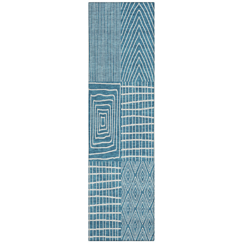 Owen Teal Washable Indoor-Outdoor Rug - , 2'3" x 7'6"