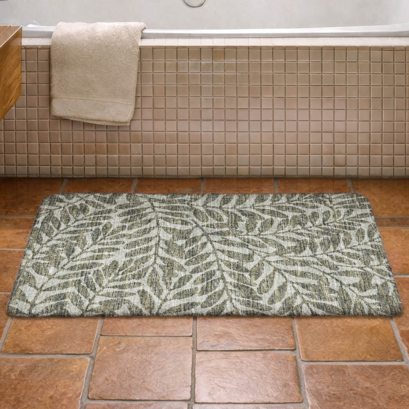 Premium Machine Washable Dream Shag ADS111 Tropical Leaves Rug, 1'8" x 2'6", Green