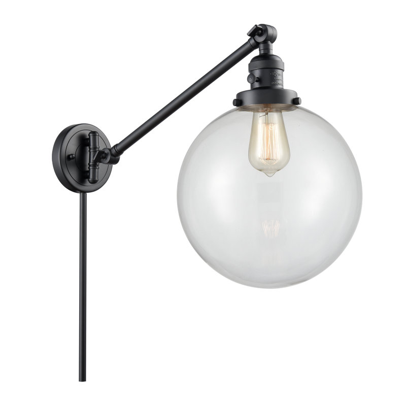 Bras articulé à 1 lumière à intensité variable Antsje, Ampoule incandescente rétro de 60 watts, Transparent, Noir mat