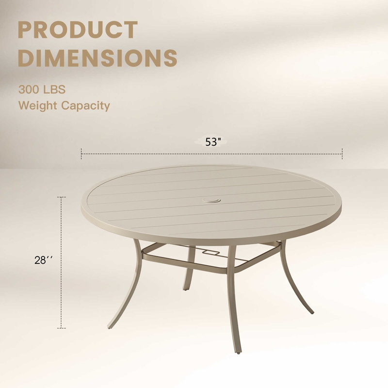 50“ Round Metal Outdoor Dining Table, Cream