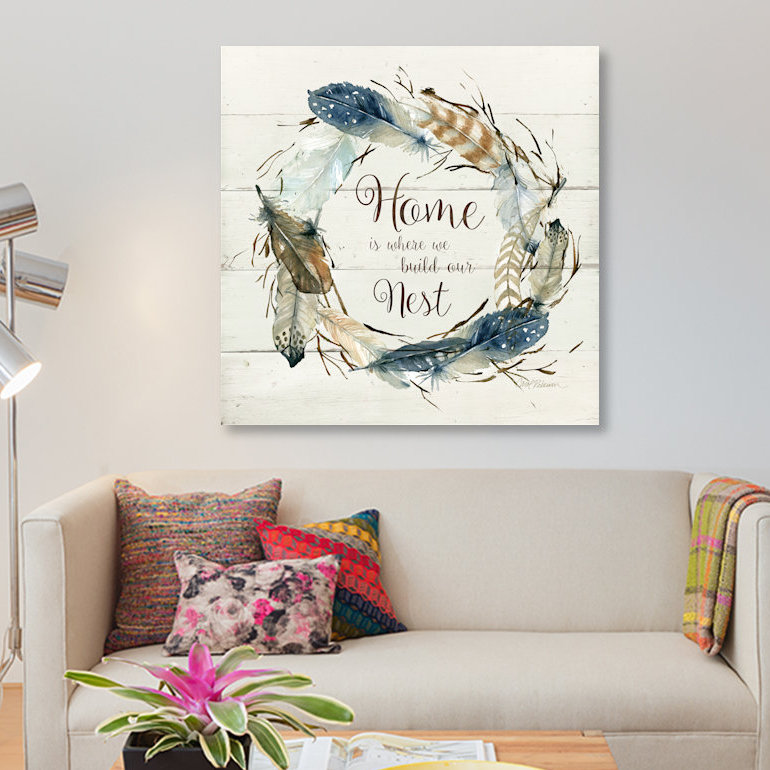 «Feather Home Nest», impression sur toile tendue, H 37 po x l 37 po x p 1,5 po, Toile tendue, Pas de tapis