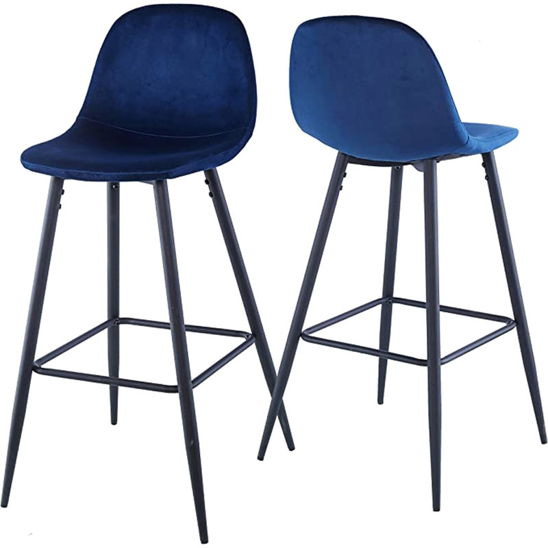 Tabouret de bar de 2 chaises de 30 po en velours à hauteur de comptoir avec dossier, pieds et repose-pieds en métal, assemblage facile, bleu pour la cuisine 2 - Robust Simple