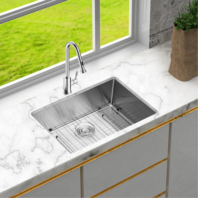 10 Inch Deep Undermount Sink 26"X18" - Single Bowl Stainless Steel Kitchen Basin, 304 Steel, Easy To Wipe, R10 Rounded Corners, X-Shaped Water Guide, Soundproof Pad, Condensation Coating, Complete