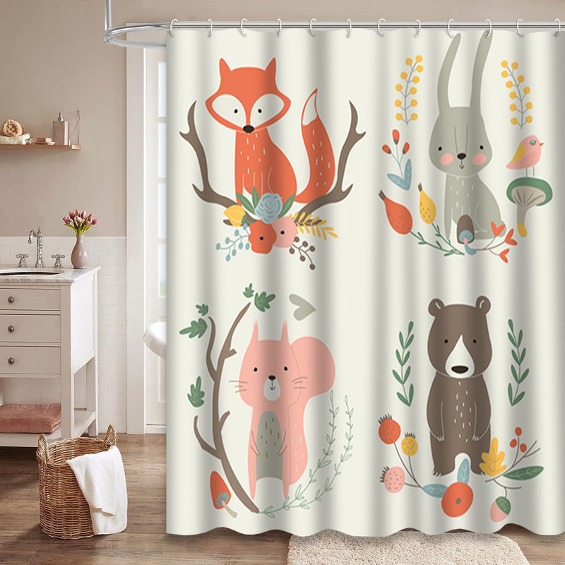 Rideau de douche mignon avec 12 crochets, L 72 po x l 84 po