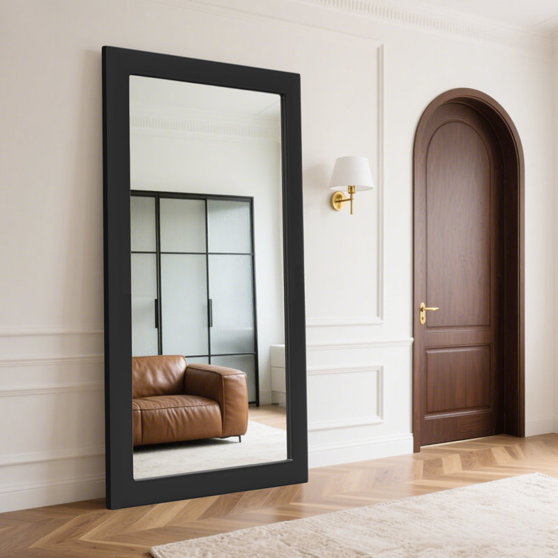 Wood Rectangle Mirror Wall Mounted Decor Bathroom Vanity Mirror With HD Tempered Glass, Black, 36" x 24"