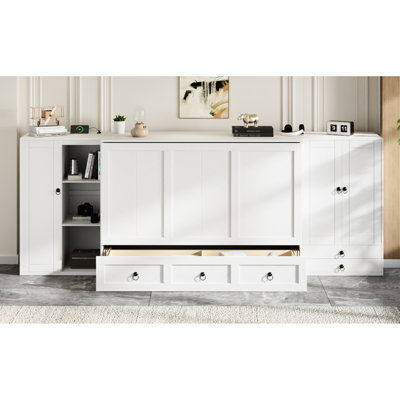 Grand lit blanc avec armoires pratiques et grands tiroirs pratiques