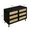 Commode 47 po en rotin 6 tiroirs, commode boho en bois avec poignées et pieds en bois pour la chambre à coucher