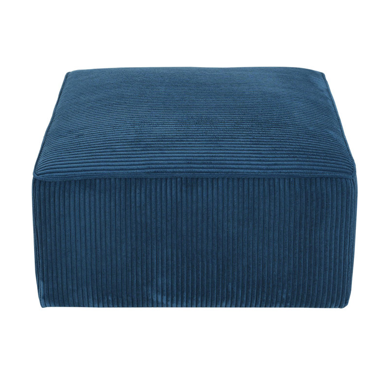 Upholstered Square Footstool, Navy Blue Corduroy