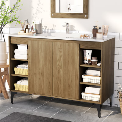 Meuble-lavabo simple 48 po avec plateau en résine et lavabo sur pied
