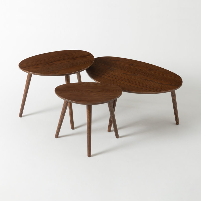 Solid Oak Modern Brown Coffee Nesting Table-Set of 3, Brown Oak