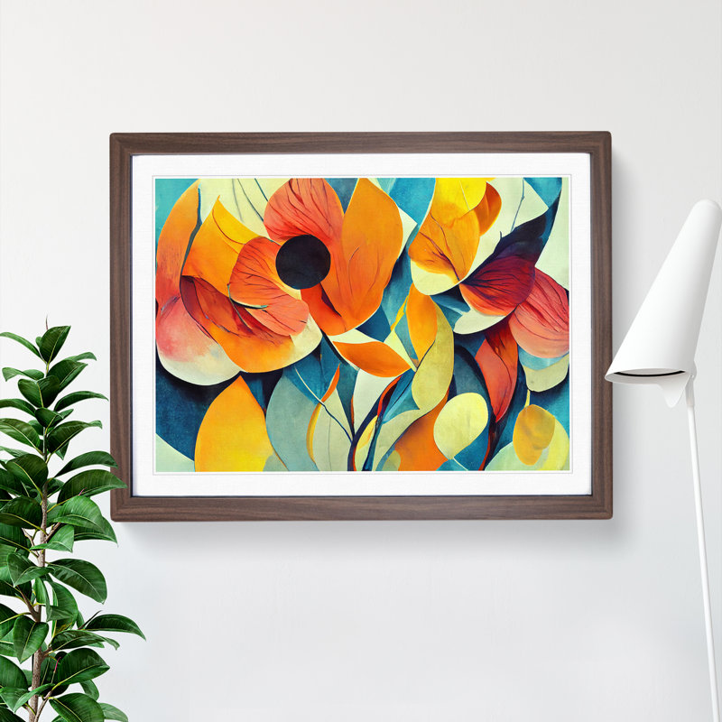Flowers Abstract Vol.3 1 Piece Single Picture Frame Painting, 34cm H x 46cm W x 2cm D, Walnut