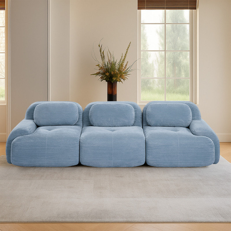 Modular Cloud Memory Foam 3-Seat Couch, No Assembly Required, Bleu