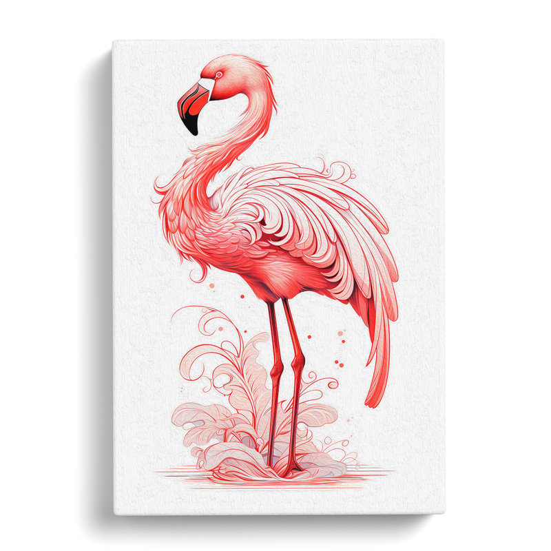 Flamingo Line No.3 - Wrapped Canvas, 50cm H x 35cm W x 3cm D