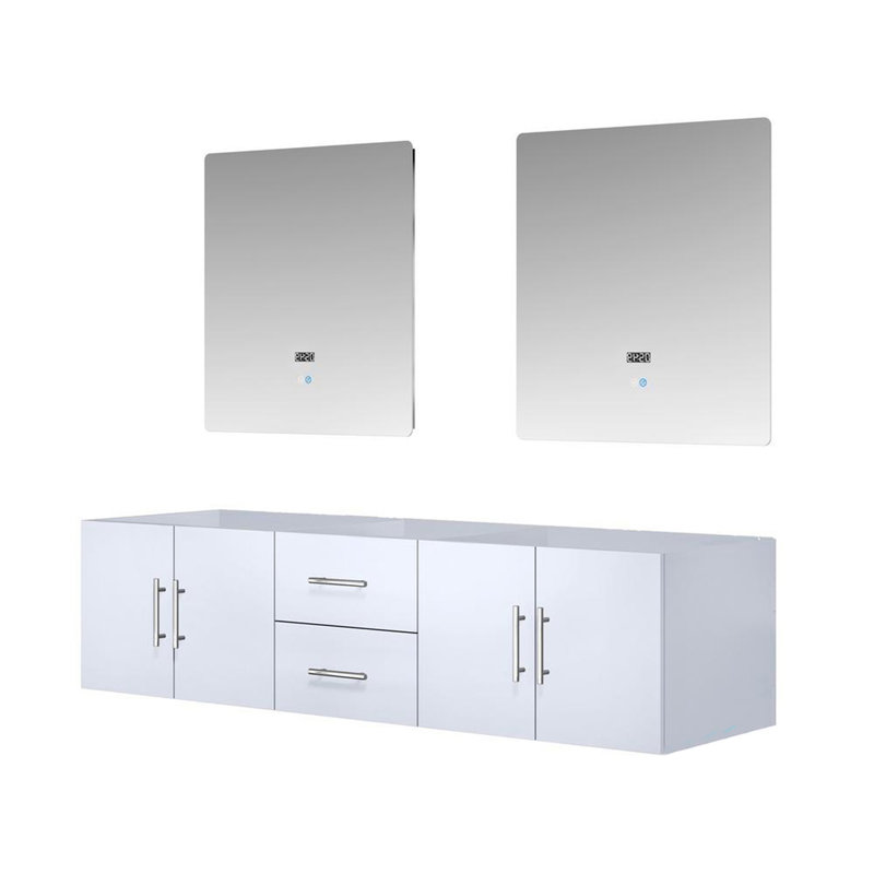 Geneva 72 in W x 22 in D Double Bath Vanity and 30 in LED Mirrors, Glossy White
