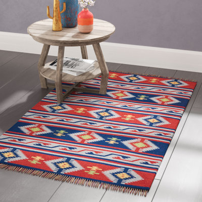 Tapis bleu / rouge tissé à la main Huntingburg
