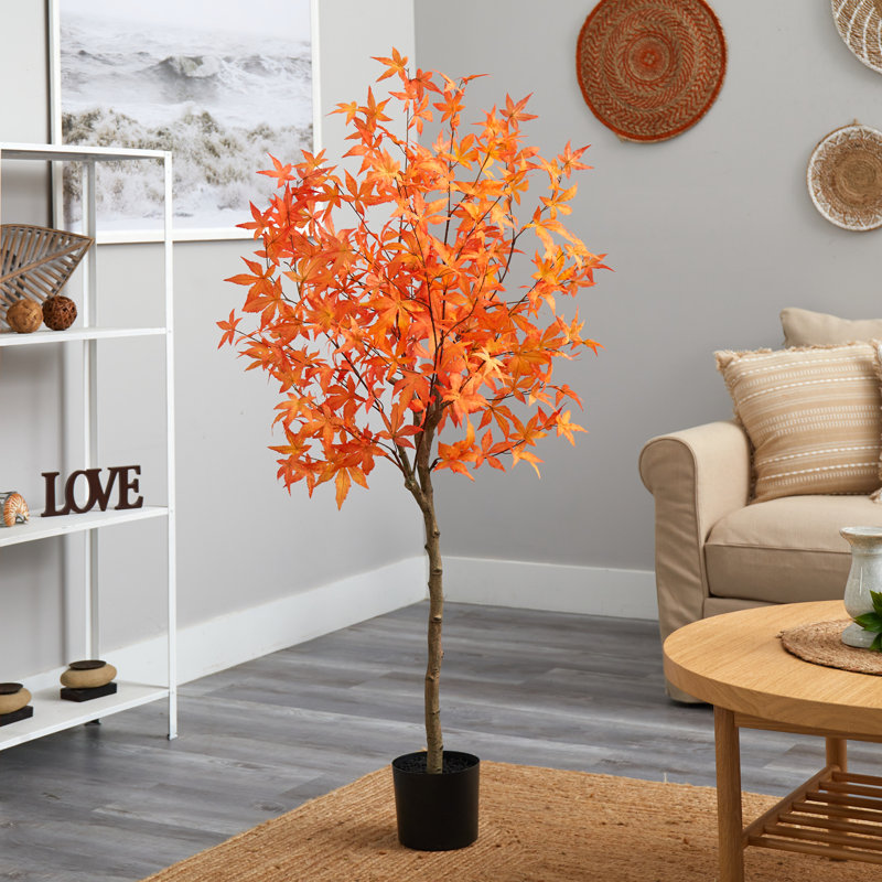 Faux Maple Tree in Pot Liner, 60" H x 19" W x 12" D, Orange