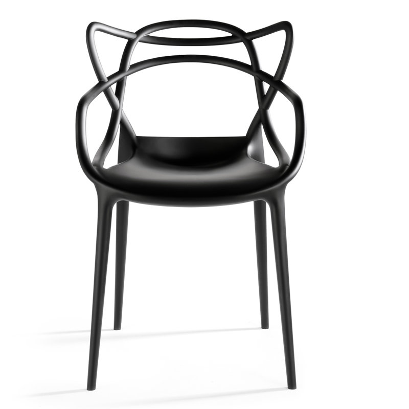 Plastic Dining Arm Chair, Stackable Indoor Outdoor Patio Side Chair, Weather-Resistant Seating for Kitchen, Restaurant, Balcony, Porch, Yard, Black 