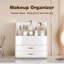 Organisateur de maquillage de comptoir avec tiroirs à couvercle transparent, étanche à l'eau et à la poussière, rangement pour cosmétiques et soins de la peau, cadeau pour la salle de bain (blanc)