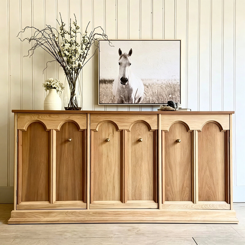 Buffet 70,87 "en bois massif rétro avec finition en bois naturel