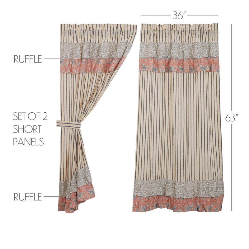 Louann 100% Cotton Room Darkening Curtain Panel Pair, Navy/ Crème/ Dusty Rose, 36" W x 63" L