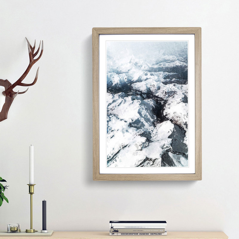 Snow Covered Mountain Range - Picture Frame Art Prints, Oak Framed, 36cm H x 27cm W x 2cm D