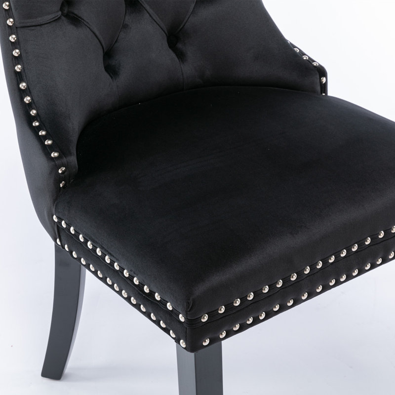 Milva Velvet Dining Chairs Upholstered High-end Tufted Dining Room Chair with Nailhead Back Ring, Black
