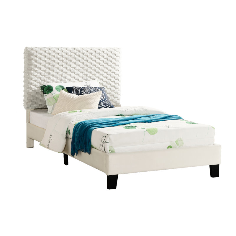 3D Upholstered Twin Bed In White - Upholstery For A Luxurious Touch Structure Size Foam Padding Relaxing Night Stable Plywood Frame