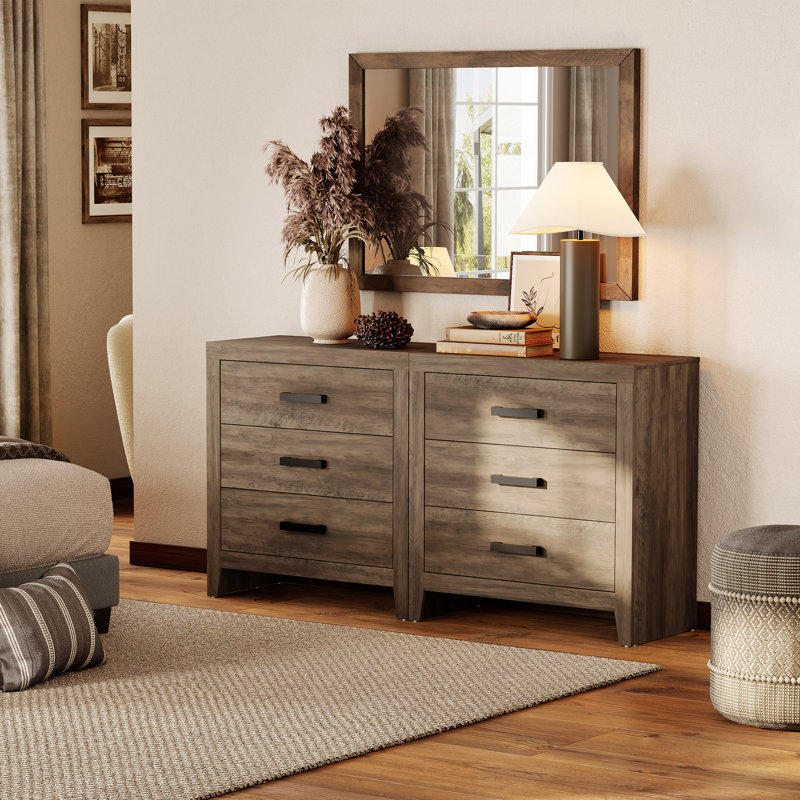 Farmhouse 3 Drawer Dresser Set Of 2, Wooden Chest Of Drawers, Large Nightstand Bedside Table, Modern Closet Storage Organizer For Bedroom, Hallway, Living Room, Living Room, Hallway, Brown