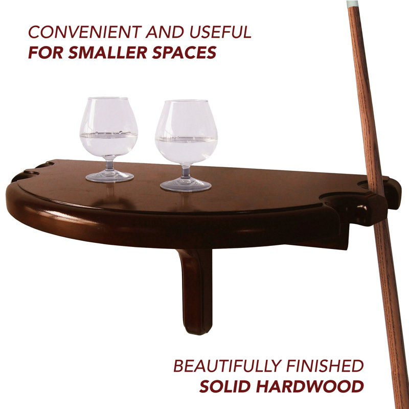 Walnut Wood Half Moon Game Room Wall Shelf with Cue Cutouts