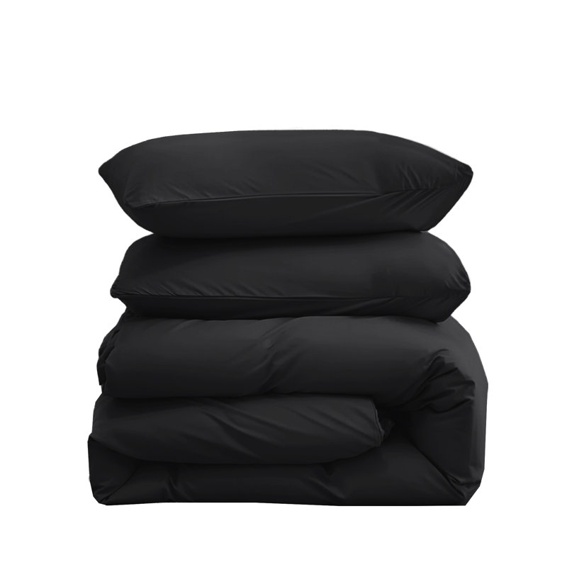 Microfiber Solid Colour Duvet Cover Set, Single Duvet Cover + 1 Pillowcase, Black