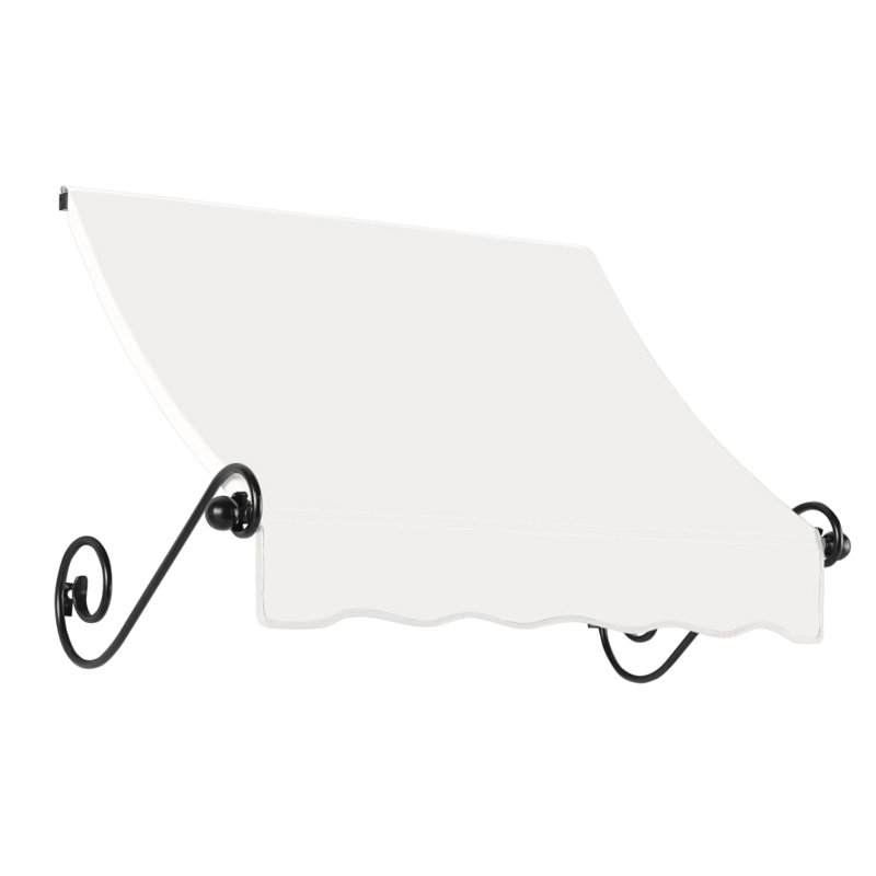 Awntech Charleston Acrylic Fabric Awning with Iron Scroll Arms, 24" H x 124.5" W x 36" D, White