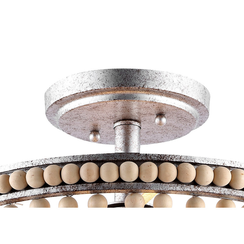 Norcott Solid Wood Semi Flush Mount, Antique Silver
