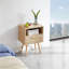 Table basse en rotin blanc avec pieds en bois massif pour le salon et amp; Chambre à coucher, aucun assemblage requis, capacité de 120 lb