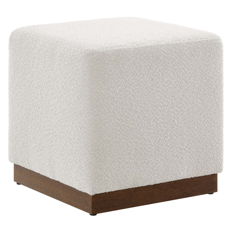 Tilden 17" Square Boucle Upholstered Ottoman with Walnut Base